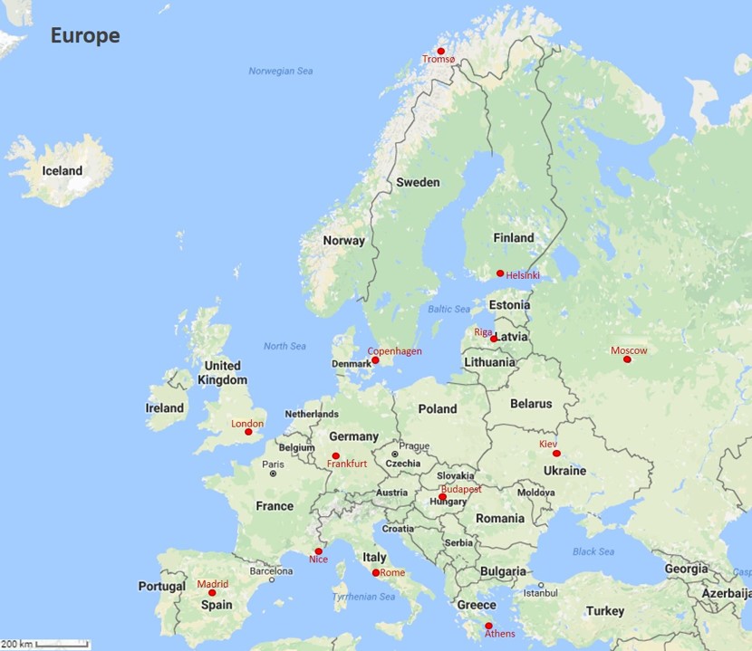 Map cities Europe Map cities Europe